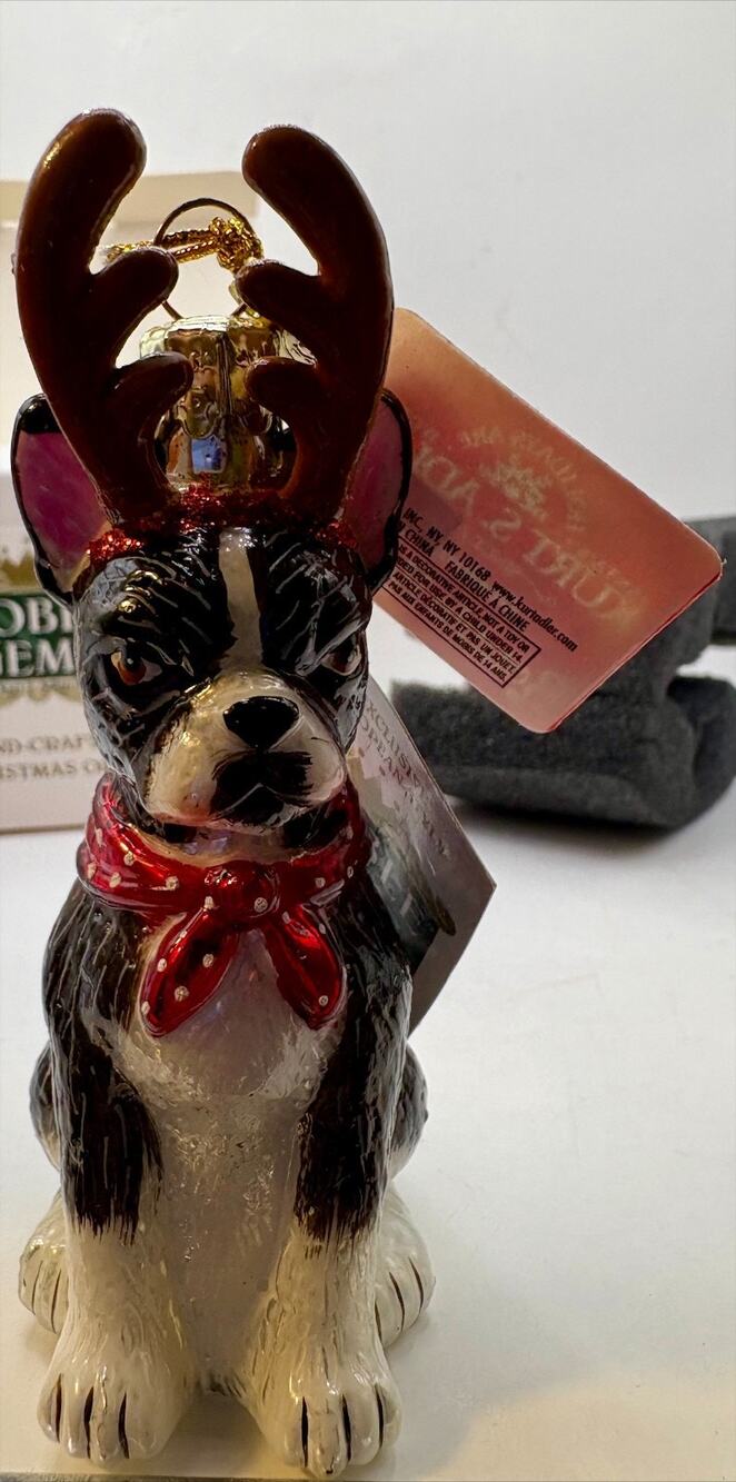Kurt Adler Boston Terrier Noble Gems 3.5" Glass Ornament By Ronnie Rooney